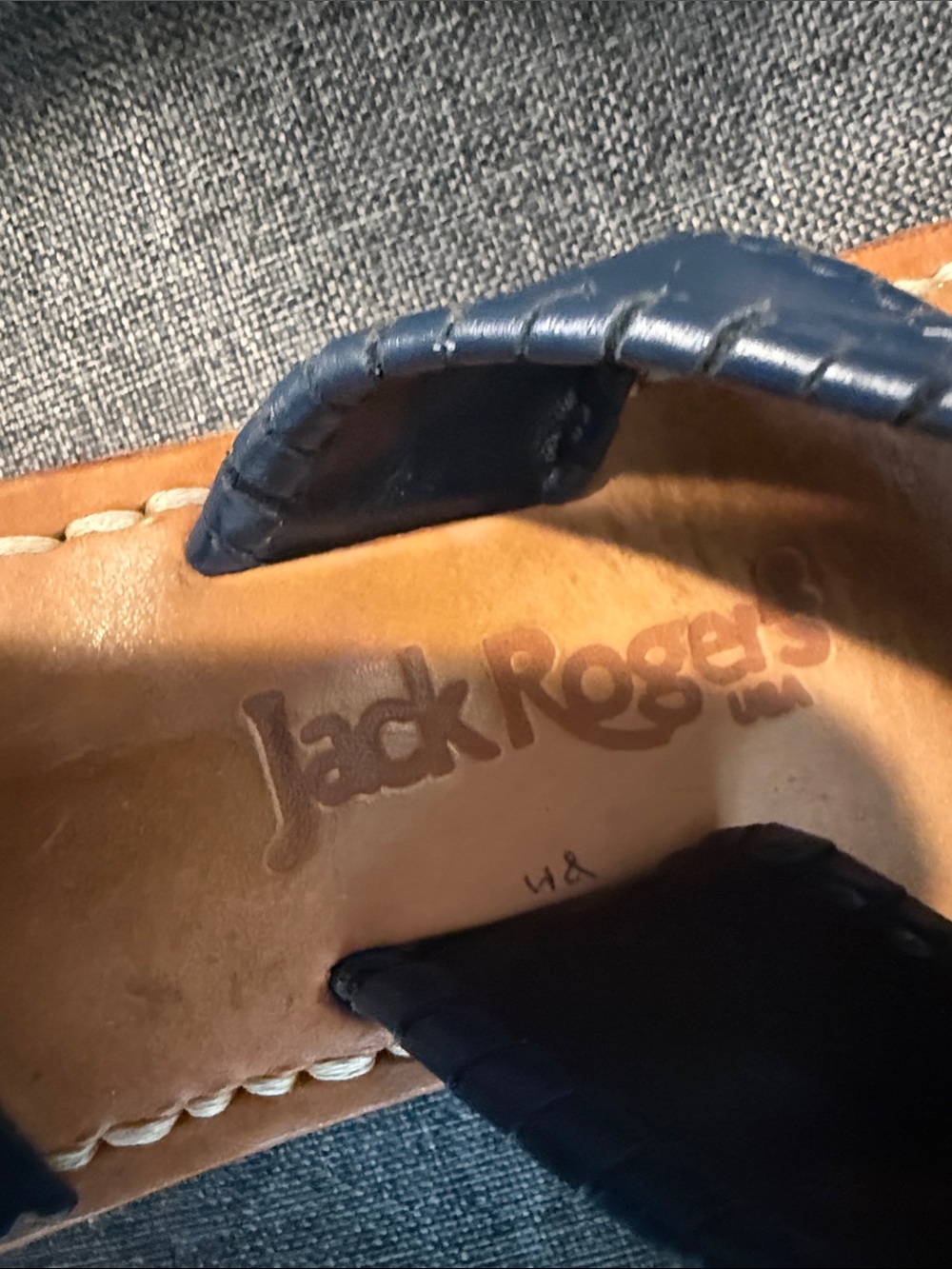 Jack Rogers Navy genuine Leather heeled Sandals handcrafted USA - Picture 3 of 10
